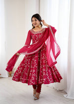 Thumbnail for Prazu Fashion Pink Georgette Embroidered Designer Anarkali Gown