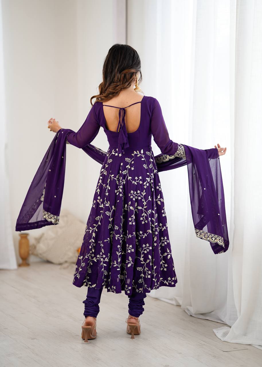 Prazu Fashion Violet Georgette Embroidered Designer Anarkali Gown