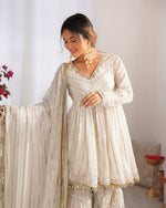 Thumbnail for Prazu Fashion Off White Mal Chanderi Silk Mirror Work Designer Sharara Suit