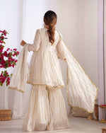 Thumbnail for Prazu Fashion Off White Mal Chanderi Silk Mirror Work Designer Sharara Suit
