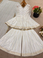 Thumbnail for Prazu Fashion Off White Mal Chanderi Silk Mirror Work Designer Sharara Suit