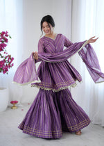 Thumbnail for Prazu Fashion Lavender Mal Chanderi Real Mirror With Hand Work Sharara Suit