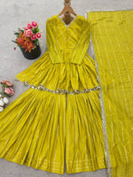 Thumbnail for Prazu Fashion Lemon Yellow Mal Chanderi Real Mirror With Hand Work Sharara Suit