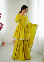 Thumbnail for Prazu Fashion Lemon Yellow Mal Chanderi Real Mirror With Hand Work Sharara Suit