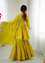 Thumbnail for Prazu Fashion Lemon Yellow Mal Chanderi Real Mirror With Hand Work Sharara Suit
