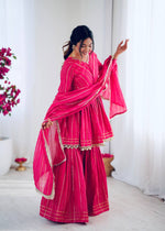 Thumbnail for Prazu Fashion Pink Mal Chanderi Real Mirror With Hand Work Sharara Suit