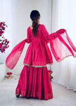 Thumbnail for Prazu Fashion Pink Mal Chanderi Real Mirror With Hand Work Sharara Suit