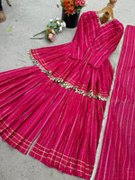 Thumbnail for Prazu Fashion Pink Mal Chanderi Real Mirror With Hand Work Sharara Suit