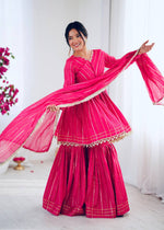 Thumbnail for Prazu Fashion Pink Mal Chanderi Real Mirror With Hand Work Sharara Suit