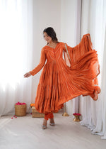 Thumbnail for Prazu Fashion Orange Mal Chanderi Silk Real Mirror With Hand Work Anarkali Suit