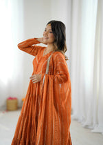 Thumbnail for Prazu Fashion Orange Mal Chanderi Silk Real Mirror With Hand Work Anarkali Suit