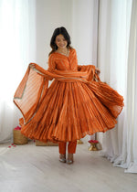 Thumbnail for Prazu Fashion Orange Mal Chanderi Silk Real Mirror With Hand Work Anarkali Suit