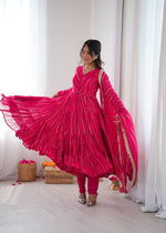 Thumbnail for Prazu Fashion Pink Mal Chanderi Silk Real Mirror With Hand Work Anarkali Suit