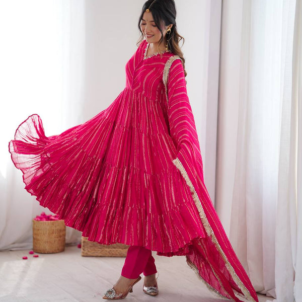 Prazu Fashion Pink Mal Chanderi Silk Real Mirror With Hand Work Anarkali Suit