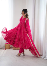 Thumbnail for Prazu Fashion Pink Mal Chanderi Silk Real Mirror With Hand Work Anarkali Suit