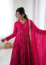 Thumbnail for Prazu Fashion Pink Mal Chanderi Silk Real Mirror With Hand Work Anarkali Suit