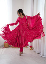 Thumbnail for Prazu Fashion Pink Mal Chanderi Silk Real Mirror With Hand Work Anarkali Suit