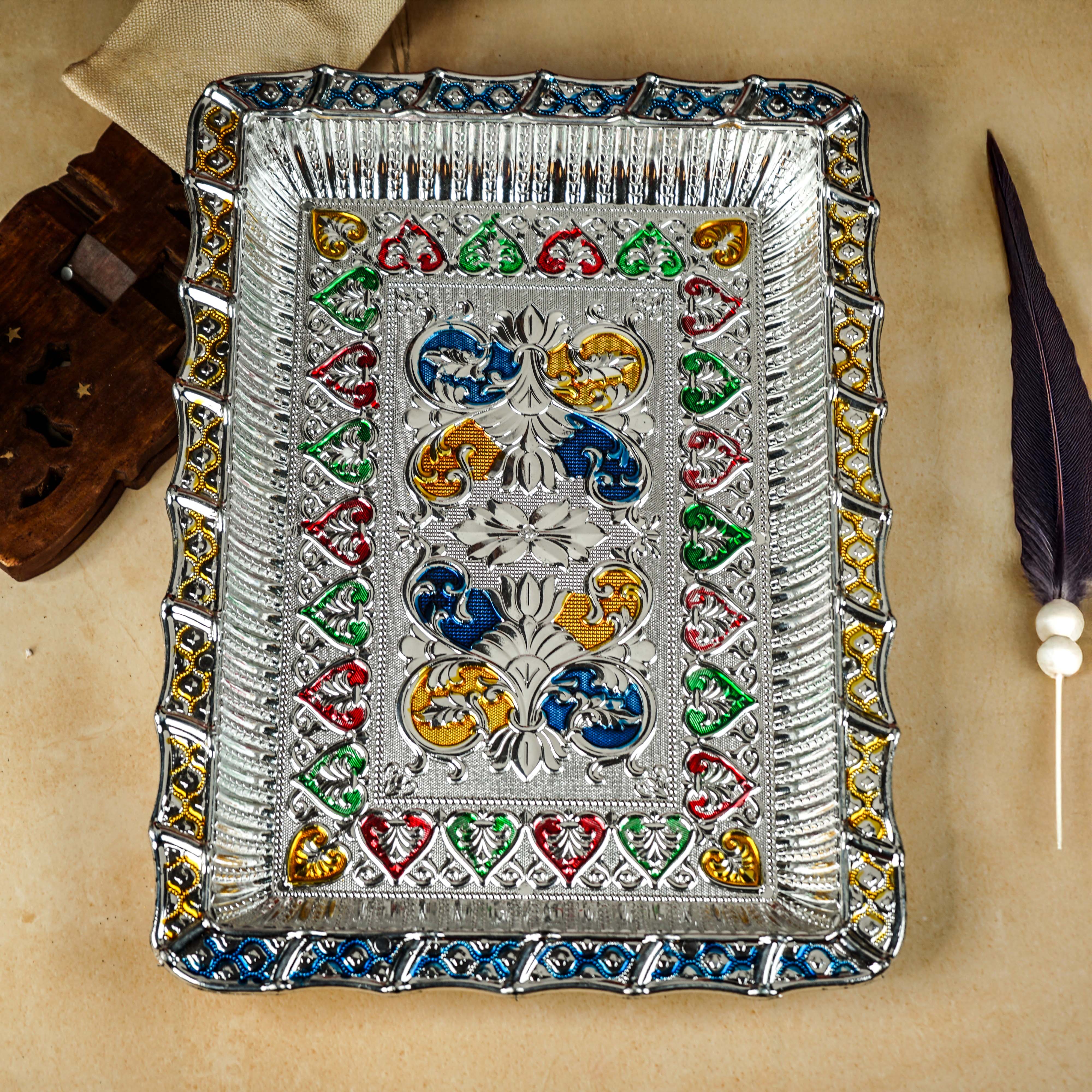 Sri Rudra Square Meenakari Tray (SR 03477) - Distacart