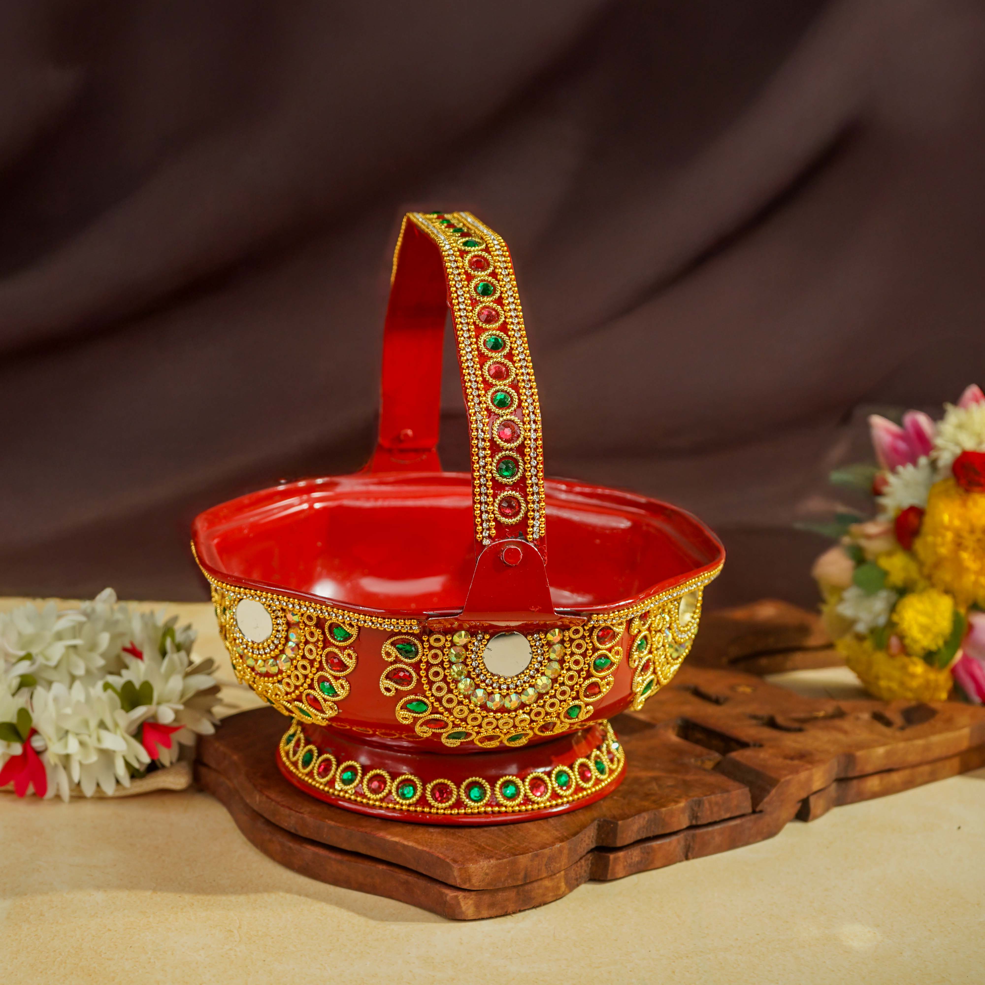 Sri Rudra Decorative Steel Pooja Basket (SR 00717) - Distacart