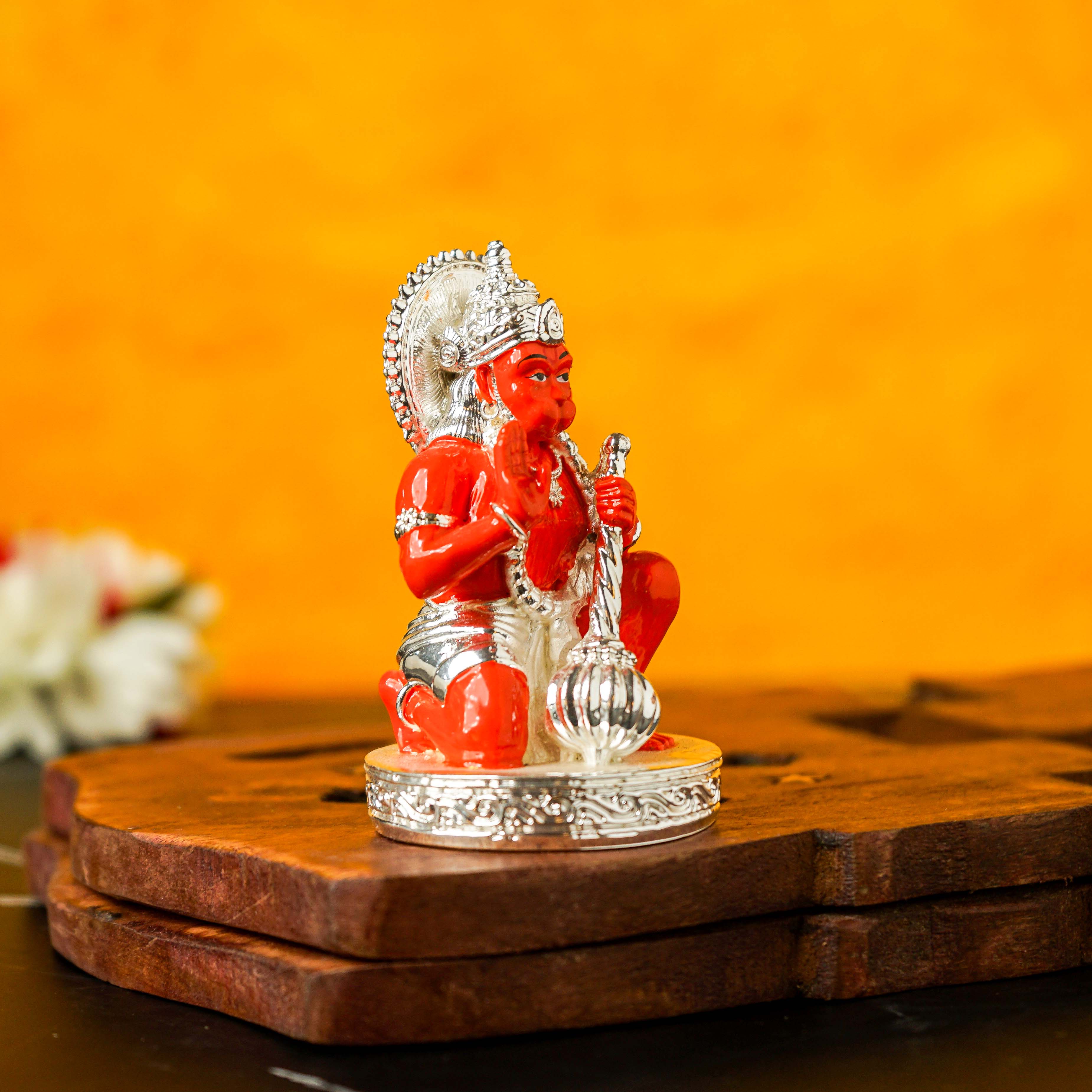 Sri Rudra Hanuman Silver Plated Orange 3 Inch SR03193 - Distacart