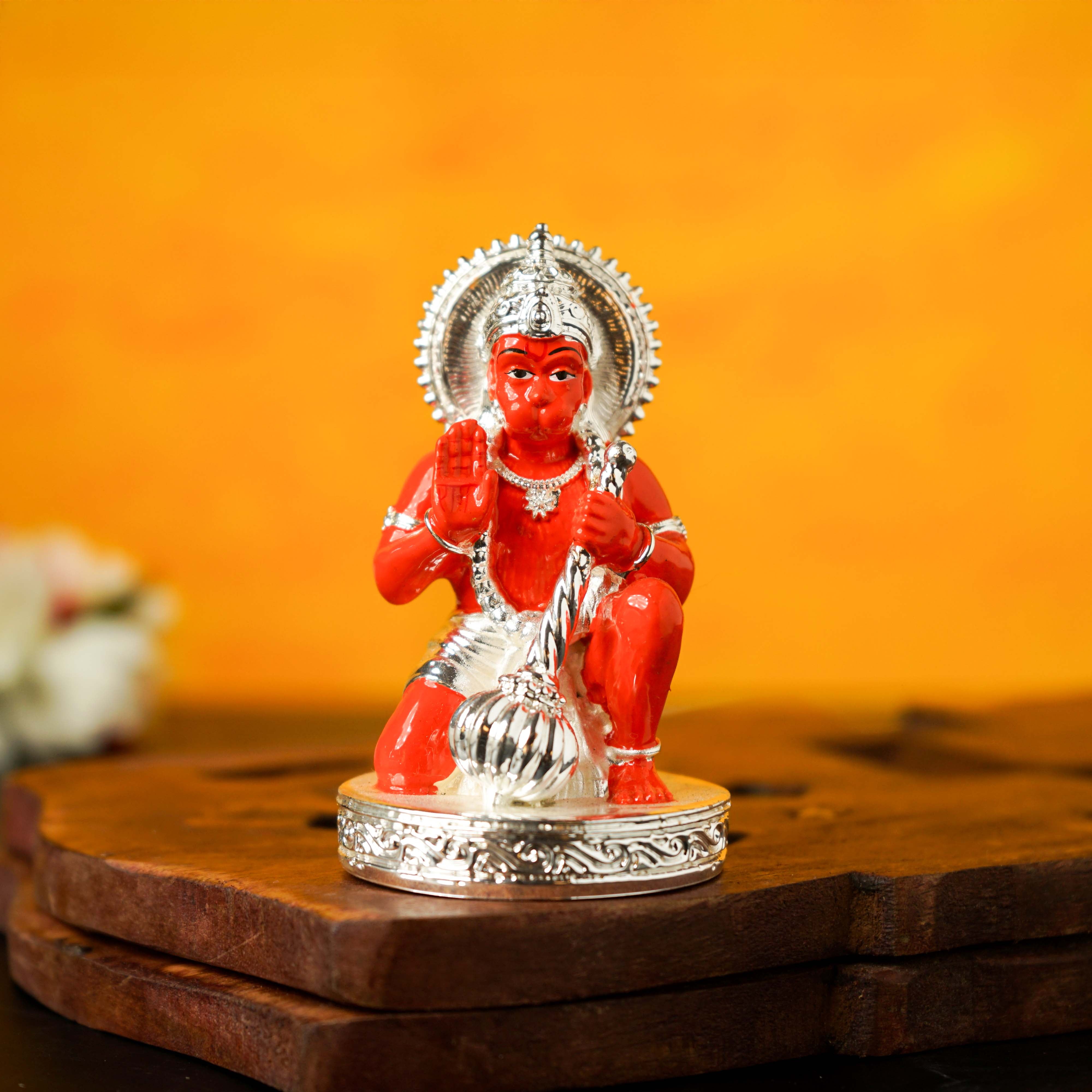 Sri Rudra Hanuman Silver Plated Orange 3 Inch SR03193 - Distacart