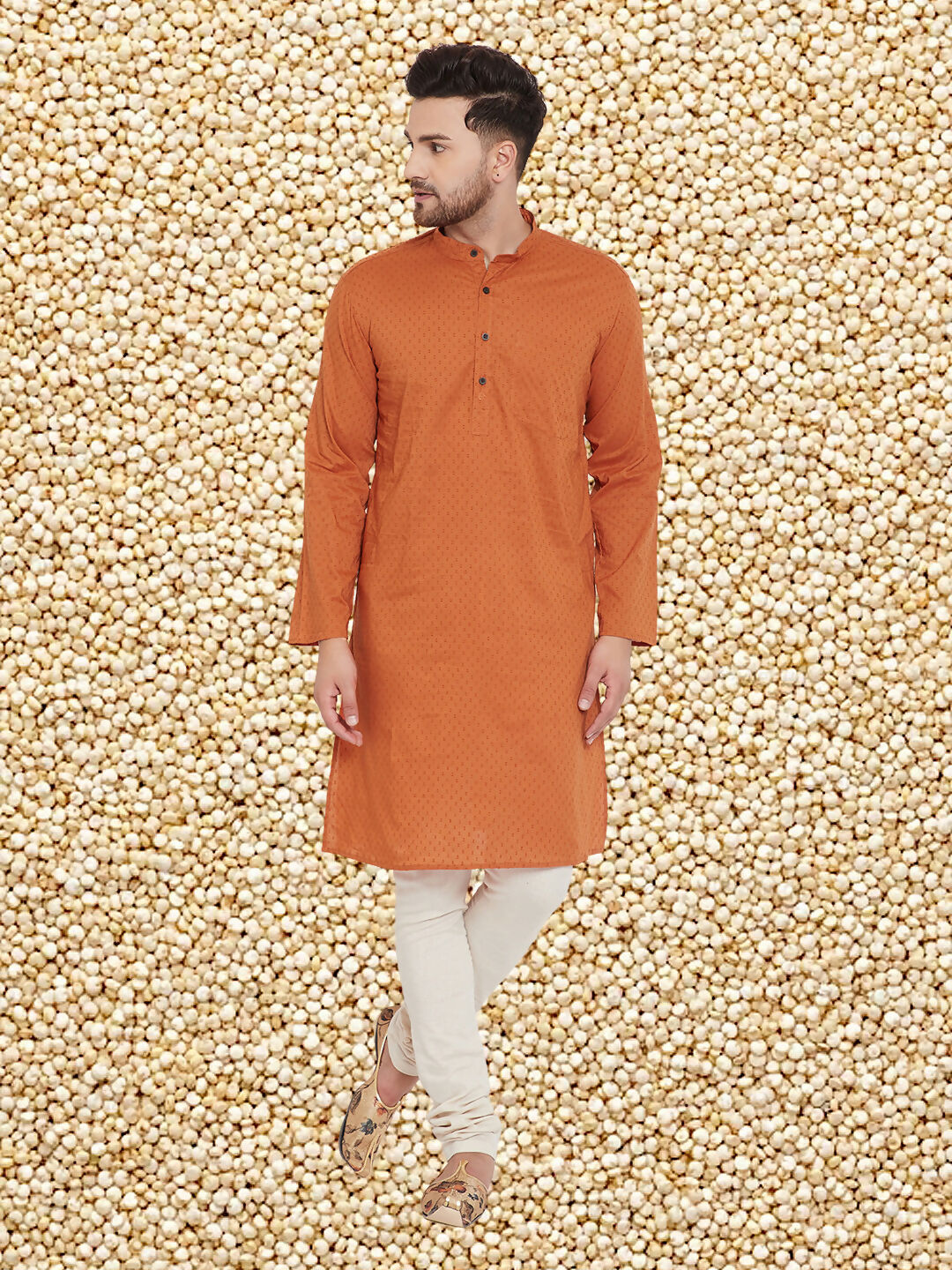 Even Apparels Men's Orange Emboided Cotton Kurta - Distacart