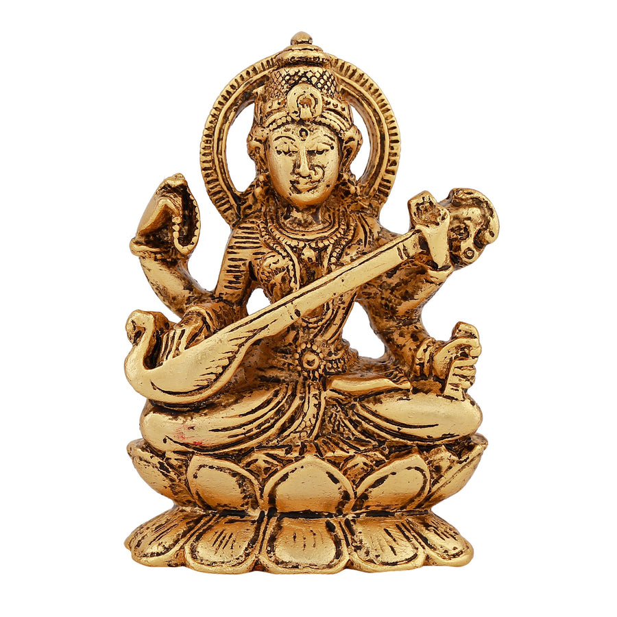 Estele Gold-Polished Goddess of Knowledge Sarasavti Ma Idol for Home & Car decor - Distacart