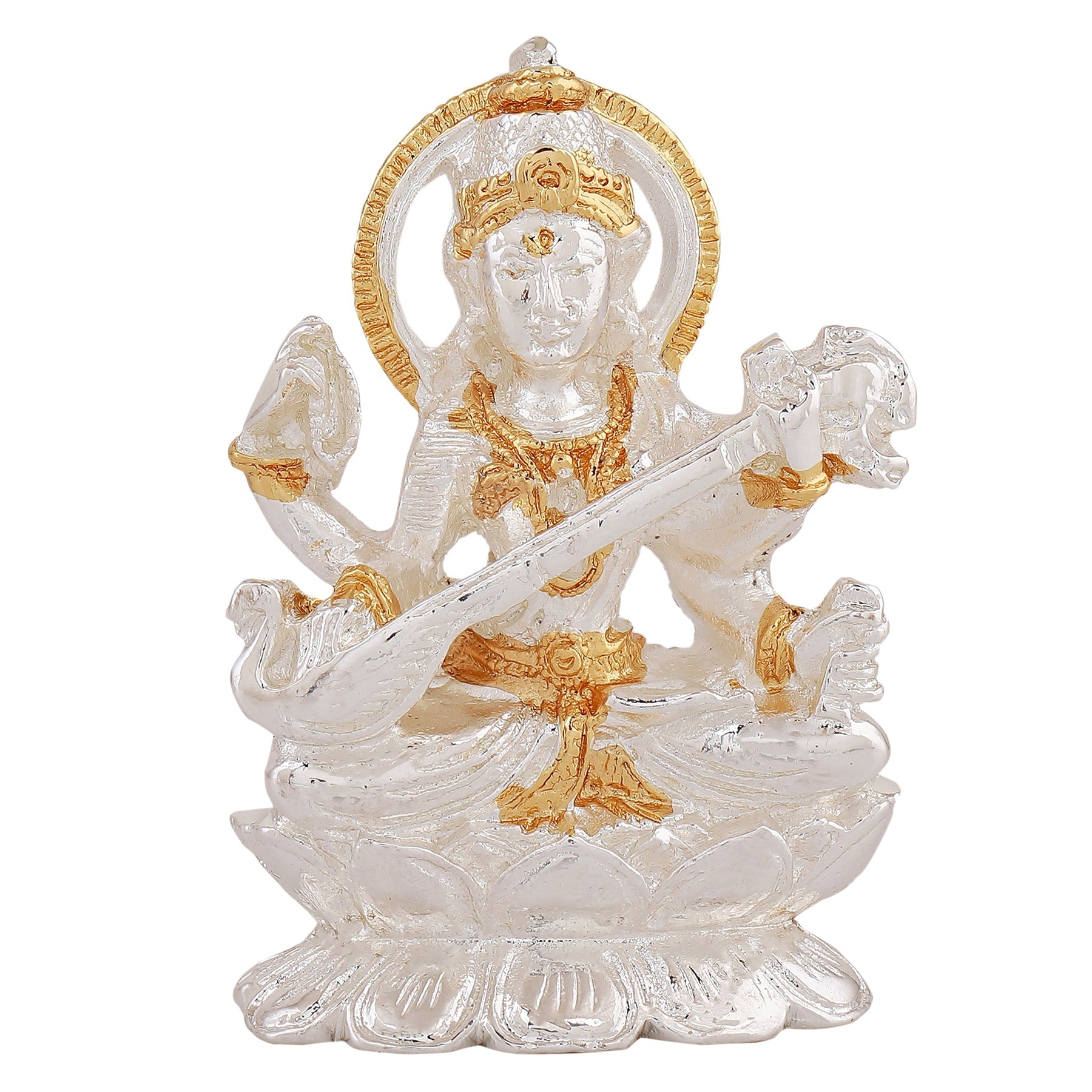 Estele Gold-Polished Goddess of Knowledge Sarasavti Ma Idol for Pooja & Car decor - Distacart