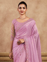 Thumbnail for NOZ2TOZ Women's Satin Silk Pink Embellished Designer Saree With Blouse Piece - Distacart