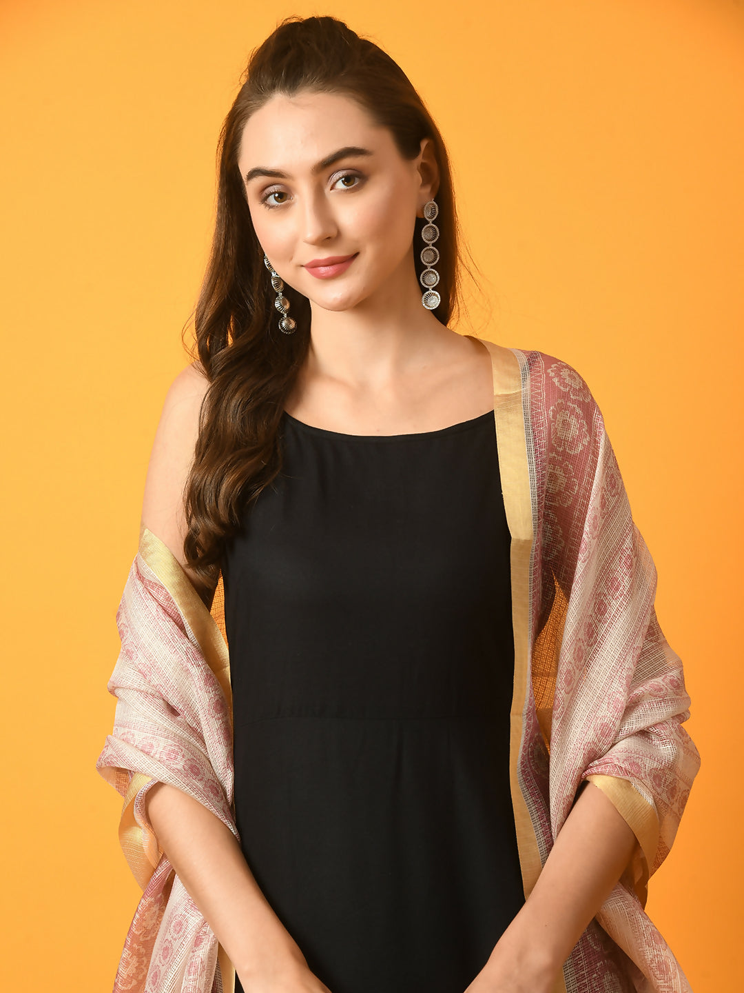 Myshka Women's Black Solid Anarkali Party Kurta Set With Printed Dupatta - Distacart