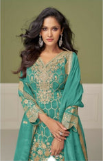 Thumbnail for Anaita Sky Blue Real Shimmer Readymade Suit with Embroidery & Real Mirror Work - Distacart