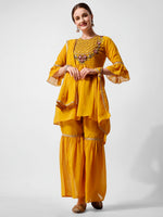 Thumbnail for Hand Embroidered Kurta With Sharara And Dupatta Set, Multicolor - Hiral Fashion - Distacart