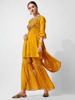 Thumbnail for Hand Embroidered Kurta With Sharara And Dupatta Set, Multicolor - Hiral Fashion - Distacart