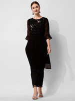 Thumbnail for Georgette Black Kurta With Pant Set, Multicolor - Hiral Fashion - Distacart