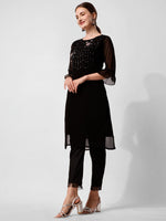 Thumbnail for Georgette Black Kurta With Pant Set, Multicolor - Hiral Fashion - Distacart