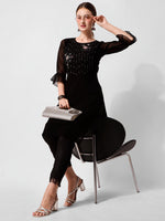 Thumbnail for Georgette Black Kurta With Pant Set, Multicolor - Hiral Fashion - Distacart