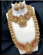 Thumbnail for Jewel City Traditional Temple Design Gold-Plated Lakshmi Long Necklace Jhumka Earrings Antique South Indian Bridal Jewelry Set