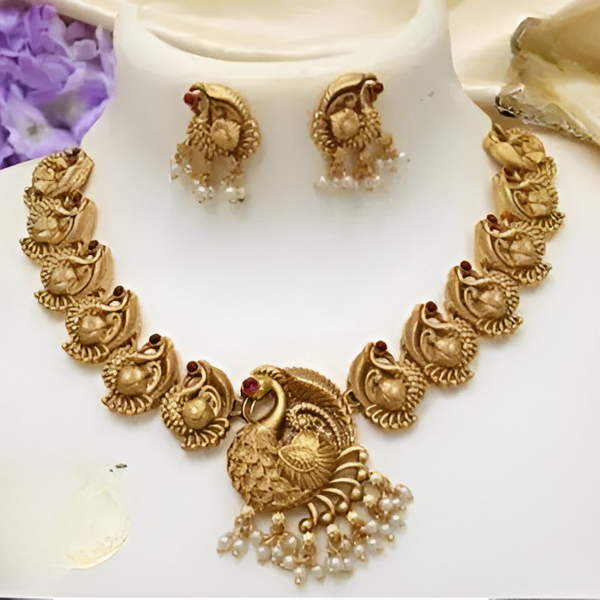 Jewel City Exquisite Gold Peacock Necklace Set with Pearl Accents - Distacart