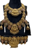 Thumbnail for Jewel City Luxurious Goddess Lakshmi Temple Gold-Plated Bridal Jewelry Set - Antique South Indian Wedding Necklace with Precious Stone Accents
