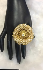 Thumbnail for Jewel City Elegant Floral Pearl Statement Ring - Handcrafted Gold-Plated Traditional Indian Adjustable Ring