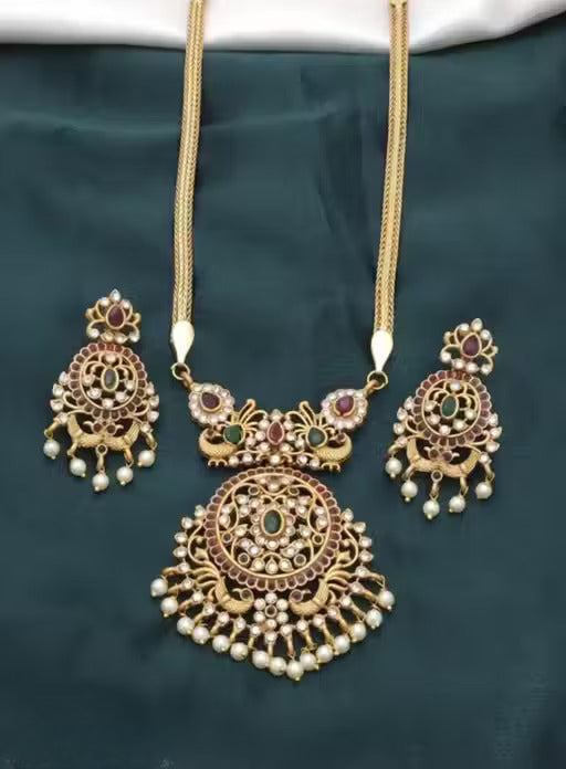 Jewel City Elegant Peacock Temple Jewelry Set – Premium Antique Finish with Pearl Drops