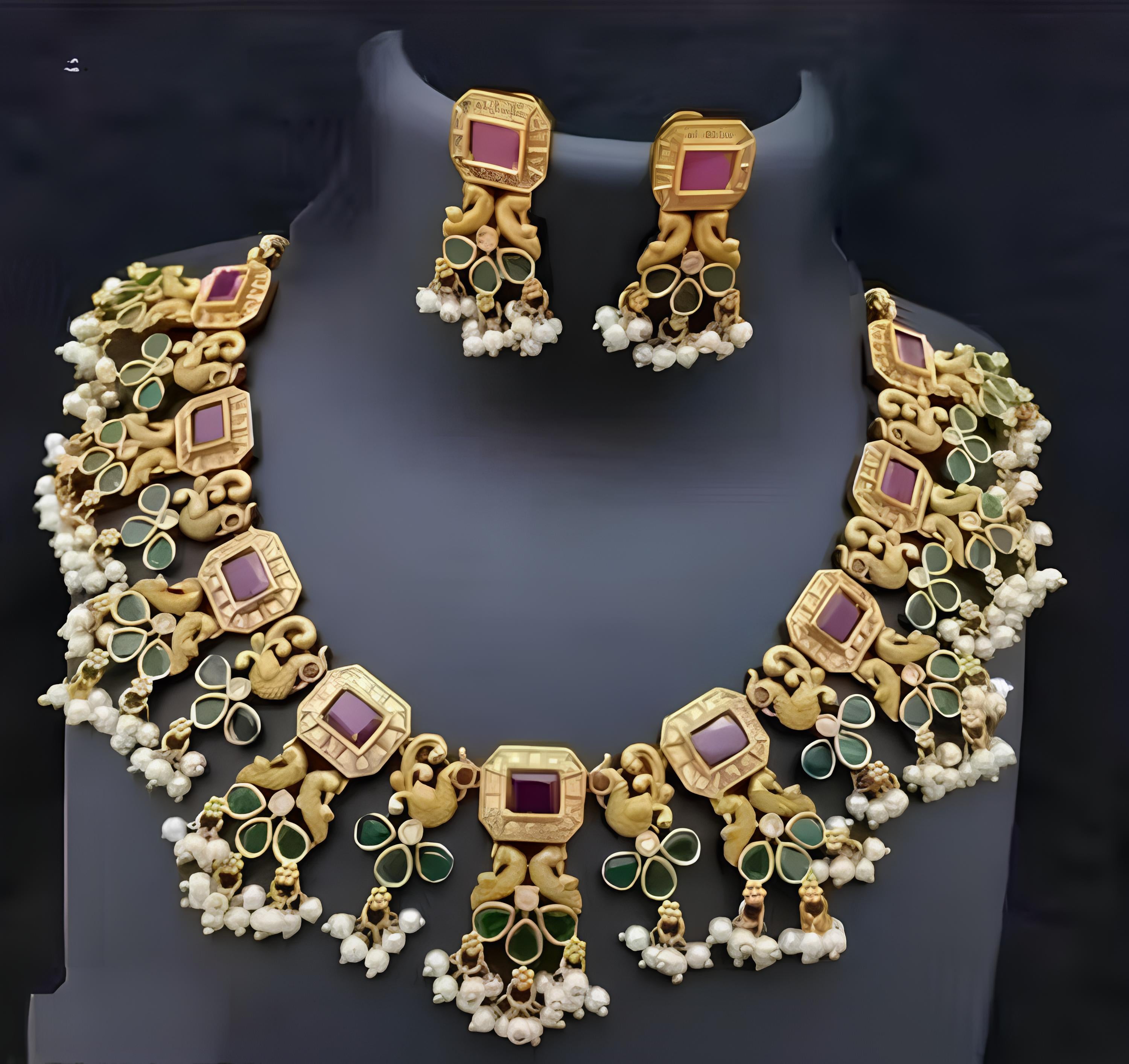 Jewel City Tradition Multi Color Neckalse Set Paired With Earing For Girls And Women