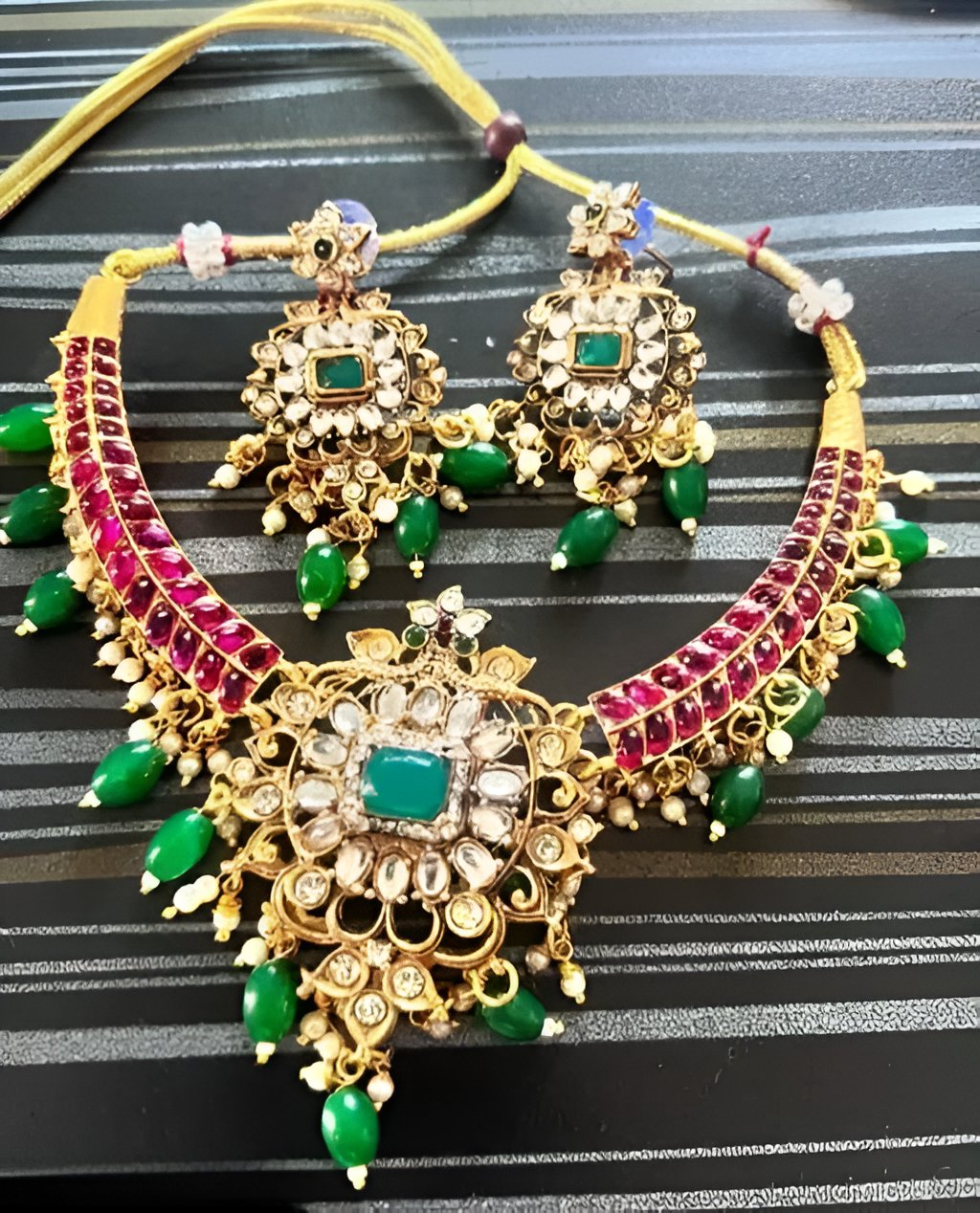 Jewel City Royal Kundan Choker Necklace Set – Gold-Plated Bridal Jewelry with Emerald & Ruby Beads
