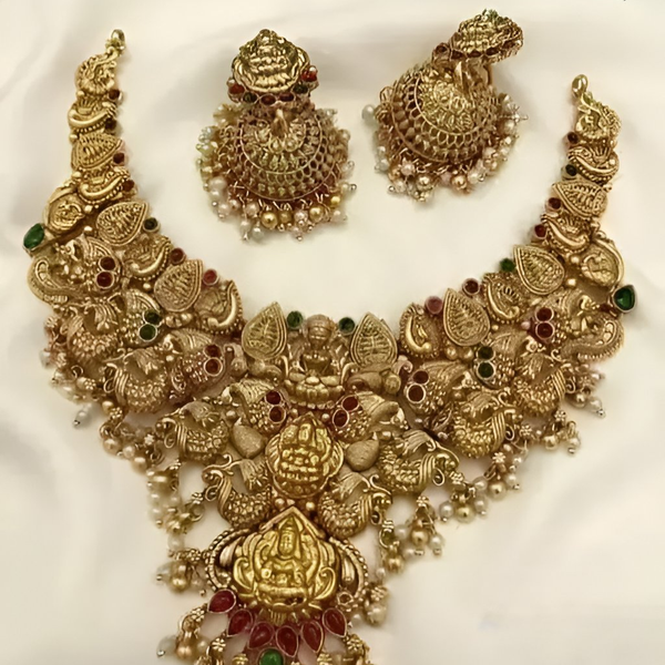 Jewel City Bridal Temple Jewelry Set – Gold-Plated Goddess Lakshmi Necklace with Jhumkas - Distacart