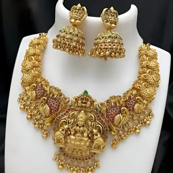 Jewel City Bridal Lakshmi Temple Necklace Set – Gold-Plated Ethnic Jewelry with Jhumka Earrings - Distacart