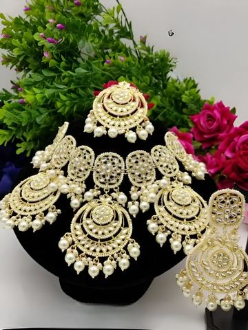 Jewel City Luxurious Pearl Gold-Plated Kundan Choker Necklace Set with Earrings & Maang Tikka-Traditional Indian Bridal Jewelry - Distacart