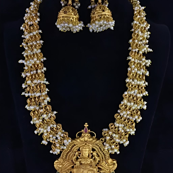 Jewel City Bridal Lakshmi Temple Necklace Set – Gold-Plated with Pearl Clusters - Distacart
