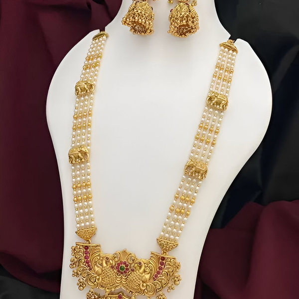 Jewel City Traditional Pearl & Gold Temple Necklace Set – Lakshmi Design Bridal Jewelry - Distacart