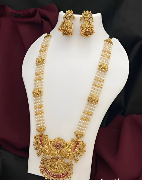 Jewel City Traditional Pearl & Gold Temple Necklace Set – Lakshmi Design Bridal Jewelry