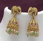 Thumbnail for Jewel City Traditional Green Bead Temple Necklace with Lakshmi Pendant & Elephant Motif – Antique Gold-Plated South Indian Jewelry